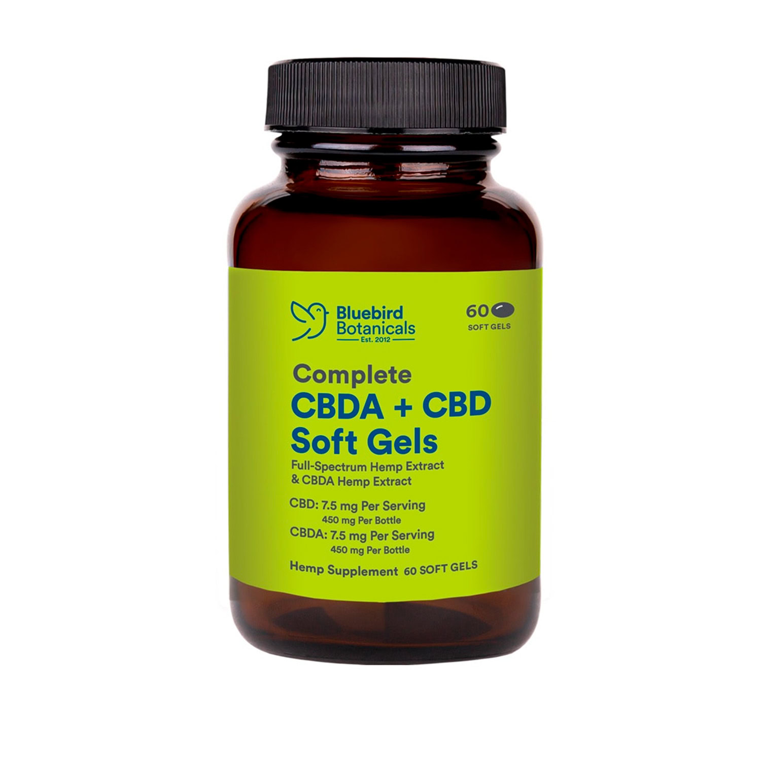 Bluebird Botanicals, Complete CBD + CBDA Oil Softgels, Full Spectrum, 60ct, 450mg CBDA + 450mg CBD