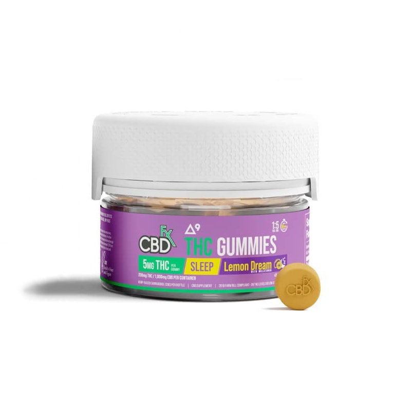 CBDfx, THC + CBD Gummies for Sleep with Melatonin, Lemon Dream, Full Spectrum, 40ct, 200mg THC + 1000mg CBD