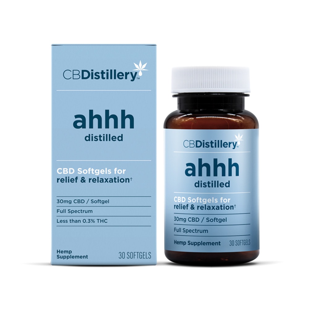 CBDistillery, Ahhh Distilled CBD Softgels for Relief & Relaxation, Full Spectrum, 30ct, 900mg CBD