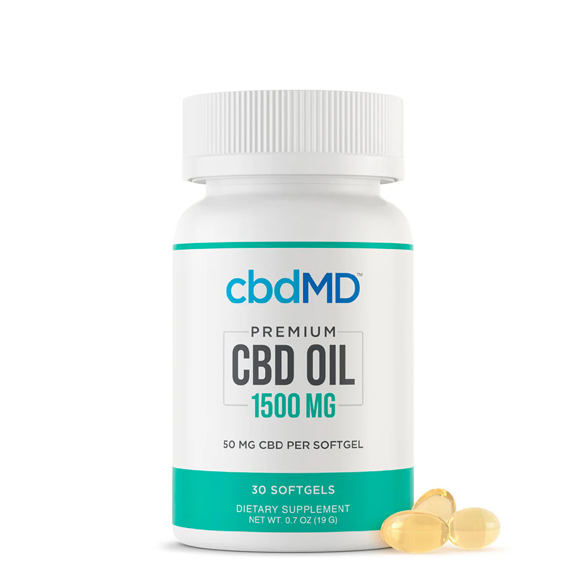 cbdMD, CBD Oil Softgels 50mg, Broad Spectrum THC-Free, 30ct, 1500mg CBD