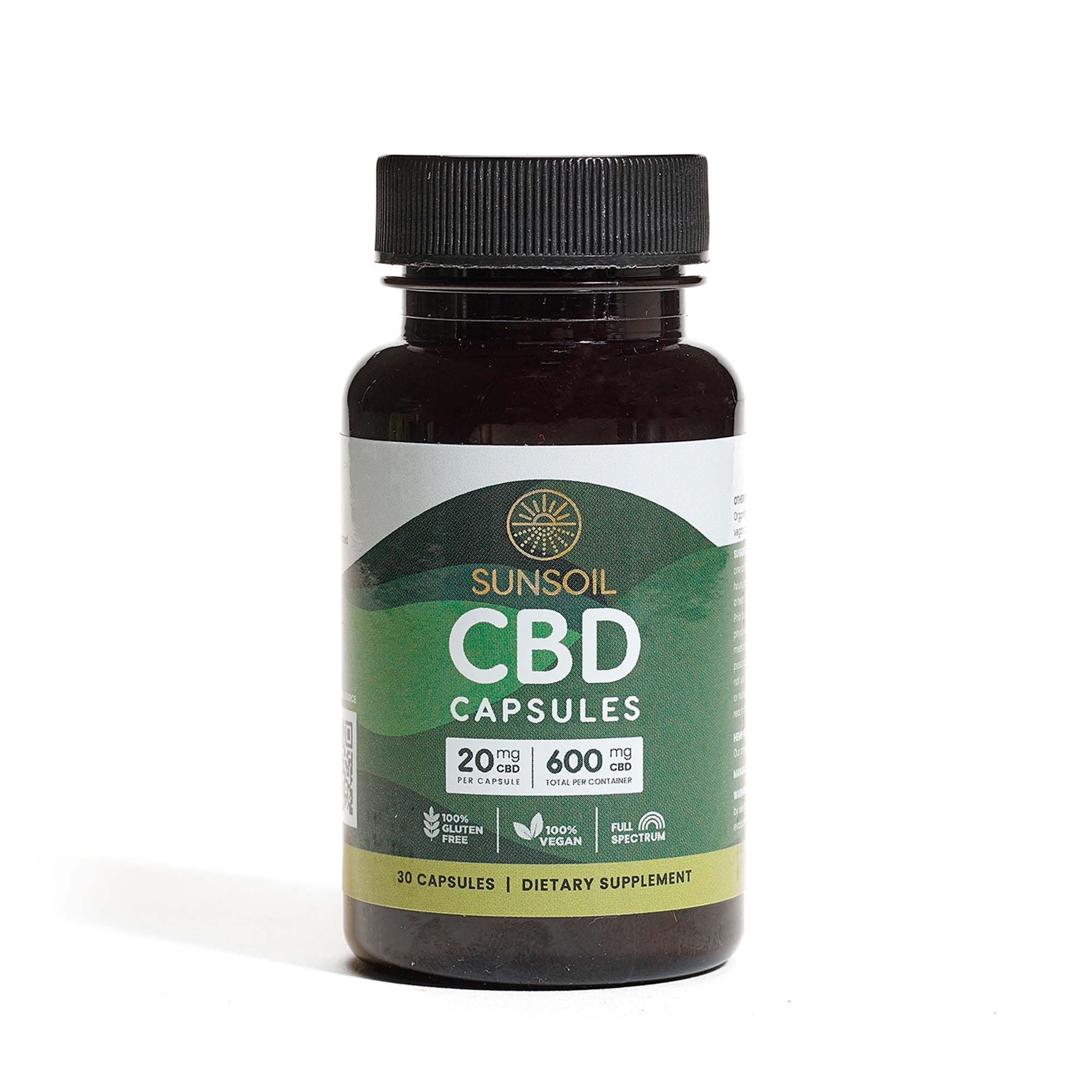 Sunsoil, Vegan CBD Capsules, Full Spectrum, 30ct, 600mg CBD